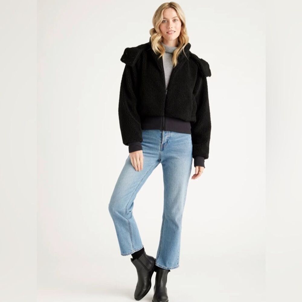 QUINCE Black Hooded Sherpa Jacket NWT Size Medium